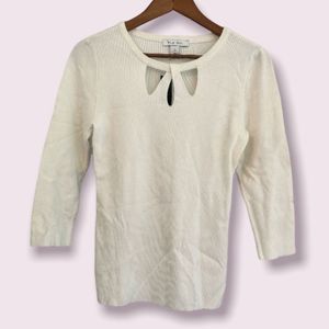 NWT- White House Black Market Cream Knit Cutout 3/4 Sleeve Sweater Size Small